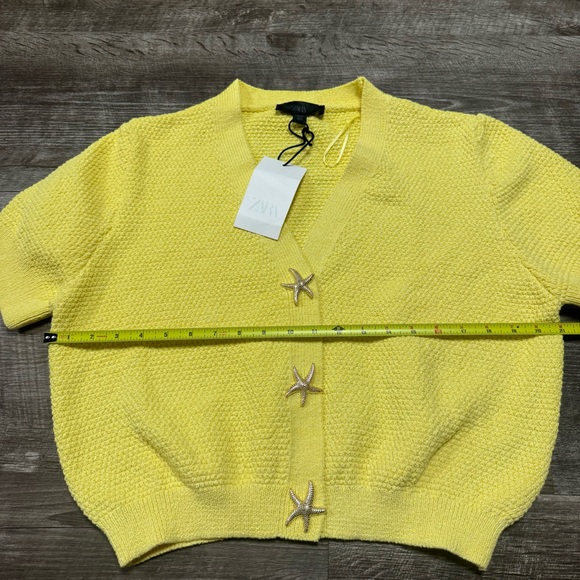 Zara Yellow Starfish Button Cardigan Size Large NWT - Picture 6 of 8